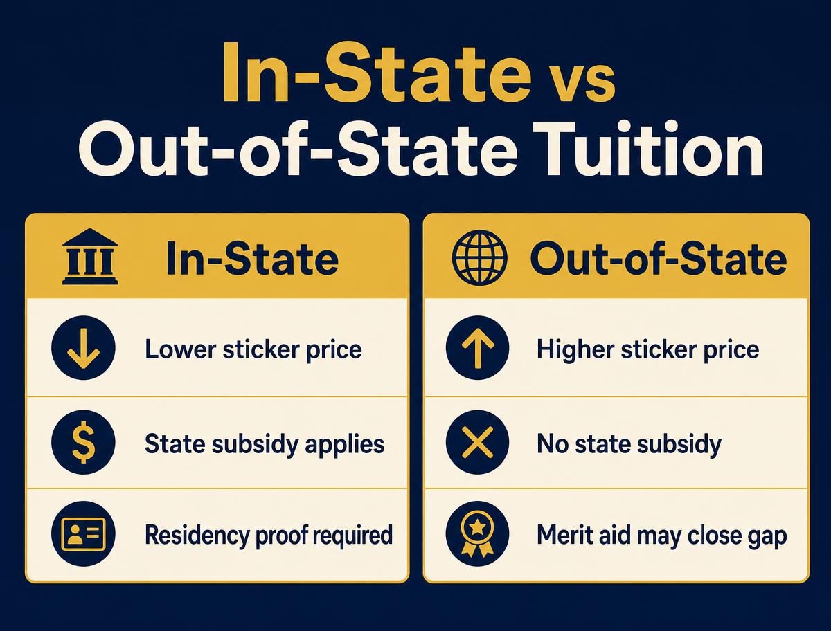 Infographic comparing in-state and out-of-state tuition for public colleges